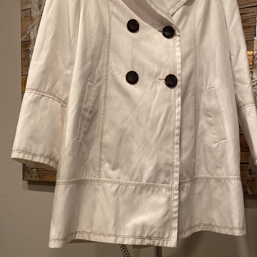 marvin richards white double brested trench coat size L GUC cotton Polly blend - Picture 2 of 10